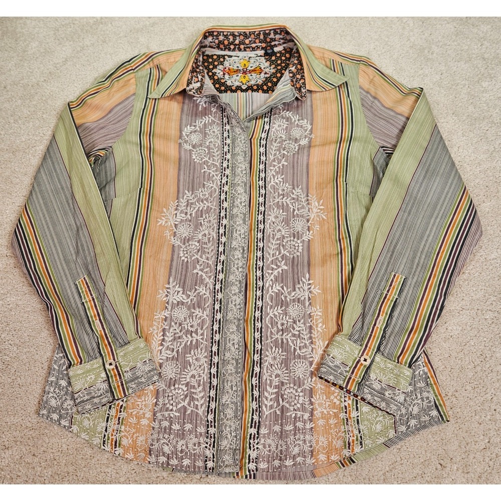 Boho Floral Artsy Embroidered Robert Graham Tailored Womens Blouse M Multicolor